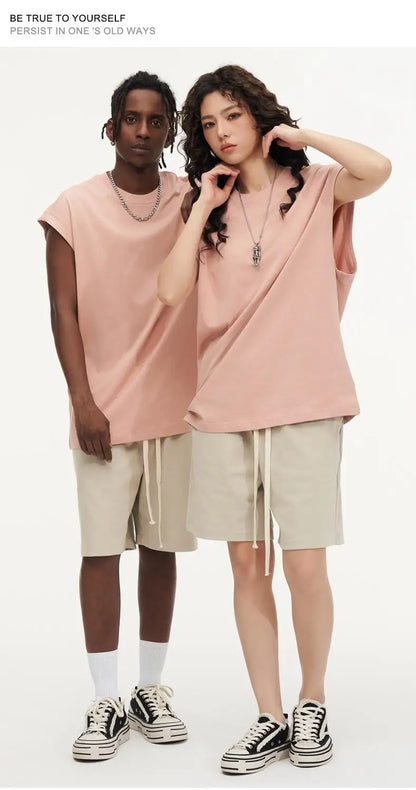 270gsm Summer Tank TopSleeveless T shirt 100% Cotton Solid Color Men Oversized Causal O-neck Basic T-shirt High Quality