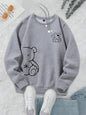 Profashion OK Teddy bear Printing Sweatshirts For Women Classic Retro Fashion Hoodies Fleece Warm Casual Clothes Loose Sportswear