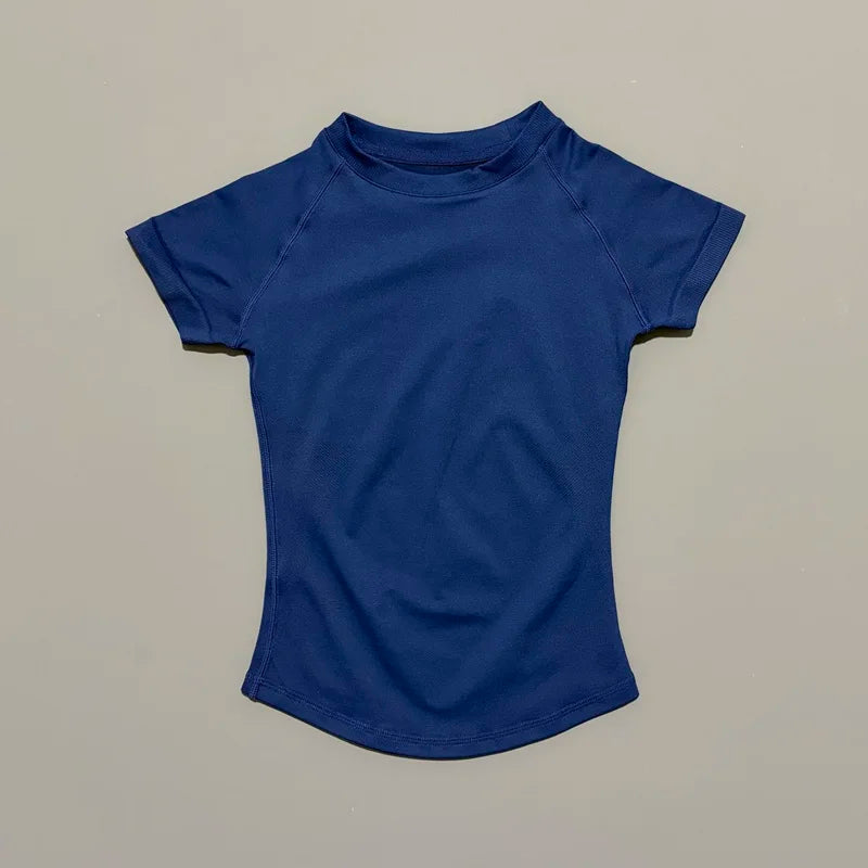 Histello Women Short Sleeve Sports T-Shirt Round Neck Breathable Stretchy Quick Dry Top Yoga Gym Running Fitness Activewear