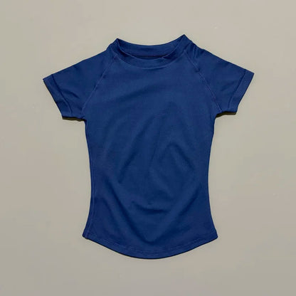 Histello Women Short Sleeve Sports T-Shirt Round Neck Breathable Stretchy Quick Dry Top Yoga Gym Running Fitness Activewear