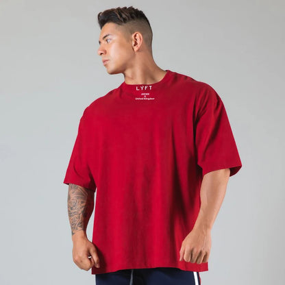 Cotton Gym Shirt Sport T Shirt Men Short Sleeve Running Shirt Men Workout Training Tees Fitness Loose large size M-XXXL