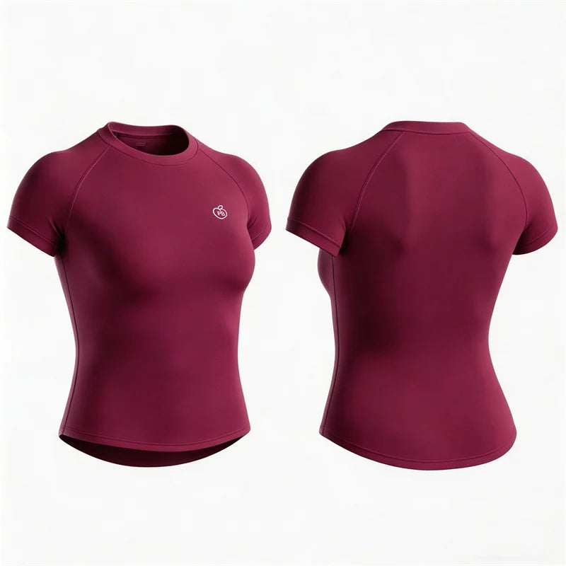 Women Bum Shaping Tee Seamless Short Sleeve Tops Gym Workout Running T-Shirts Fitness Activewear Athletic Shirts