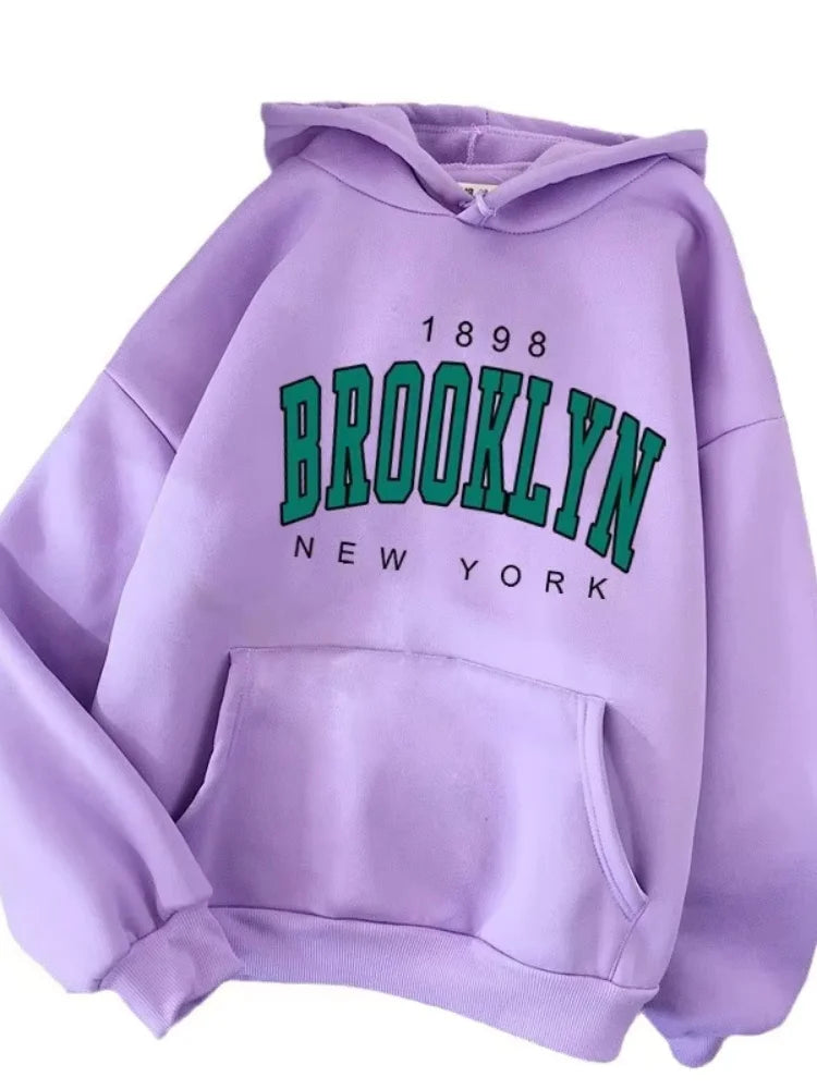 New Fleece Loose Women's Hoodie Brooklyn Printed Couple Hoodie