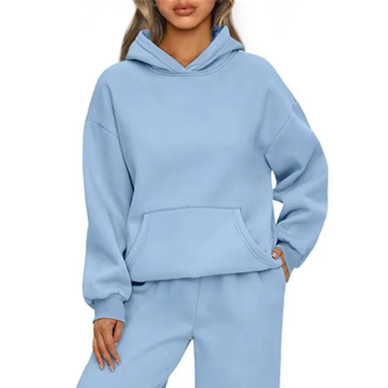 Casual Sports hoodie Sweatshirt Solid-color long-sleeve Women's Fashion Loose hoodie Women's tops pullover