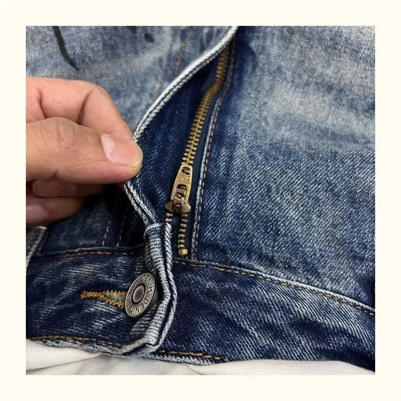 Men's Retro American Street Hip Hop Flame Skull Print Jeans Man High Street Motorcycle Denim Long Pants Baggy Jeans Men Techwear