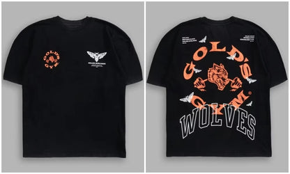 GYM Collaboration Fitness American Trendy Brand Wolf Head Print Pure Cotton Round-neck Couple T-shirts Summer Fashion Tees