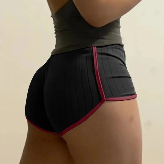 Ribbed Athletic Shorts High Waist Contrast Trim Bodybuilding Gym Shorts Summer Quick Dry Workout Short Pants Fitness Short