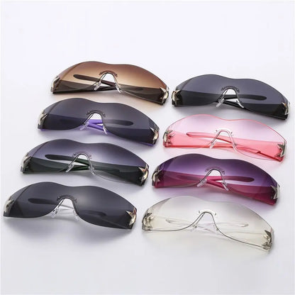 Rimless Punk Sunglasses Goggle Women Men Luxury Brand Wrap Around Sun Glasses Five Star Eyewear Sports One Piece Shades
