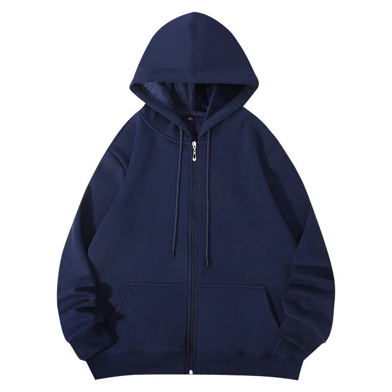 Women Oversized Zip Up Hoodie Solid Black Loose Full Zipper Hooded Sweatshirt Casual Pocket Streetwear Soft Thick Hooded Jacket