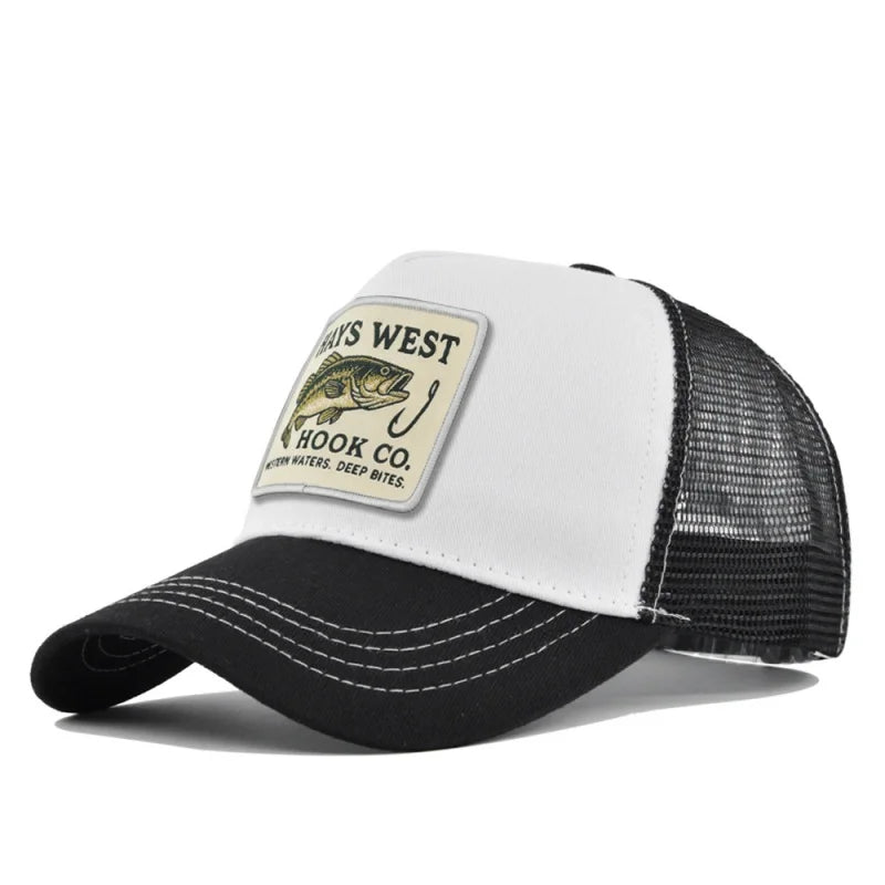 Man hat High Quality Fishing Cartoon Snapback Baseball Cap Hip Hop Dad Mesh Hat Trucker Hat Outdoor Sports Cycling Travel SunHat