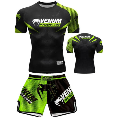 Free fighting and Boxing MuayThai Shirt shorts set Venom UFC Sets Quick-Drying Breathable Polyester Training T-Shirt Shorts set