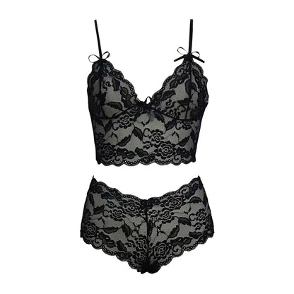 Thin Lace Flower Printed Underwear Suit Sexy Women Lingerie Set Female Adjustable Shoulder Strap Triangle Cup Bralettle