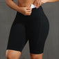 Solid Color Women Shorts with 3 Pockets Butt Lifting Workout Tights Stretch Athletic Five-pointed Pants Outdoor Fitness Shorts
