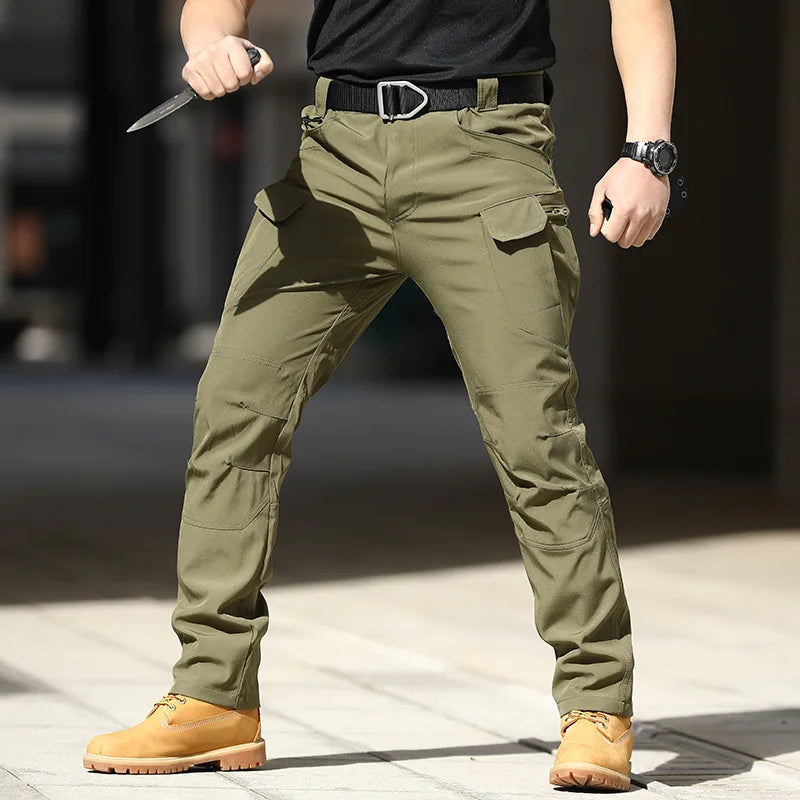 Men Outdoor Pants Multi Pockets Elastic Tactical Pant Waterproof Plus Size Casual Cargo Trousers Pockets Men Clothing
