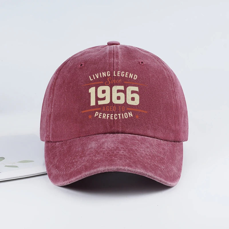 "Living Legend Since 1966" Washed Baseball Cap Adjustable Unisex Gift For Vintage Lovers