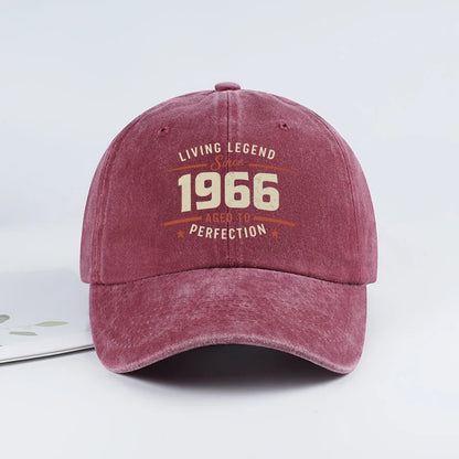 "Living Legend Since 1966" Washed Baseball Cap Adjustable Unisex Gift For Vintage Lovers