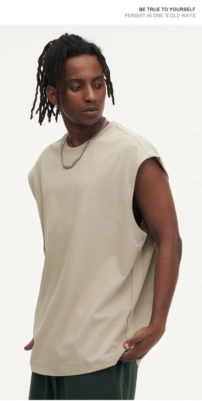 270gsm Summer Tank TopSleeveless T shirt 100% Cotton Solid Color Men Oversized Causal O-neck Basic T-shirt High Quality