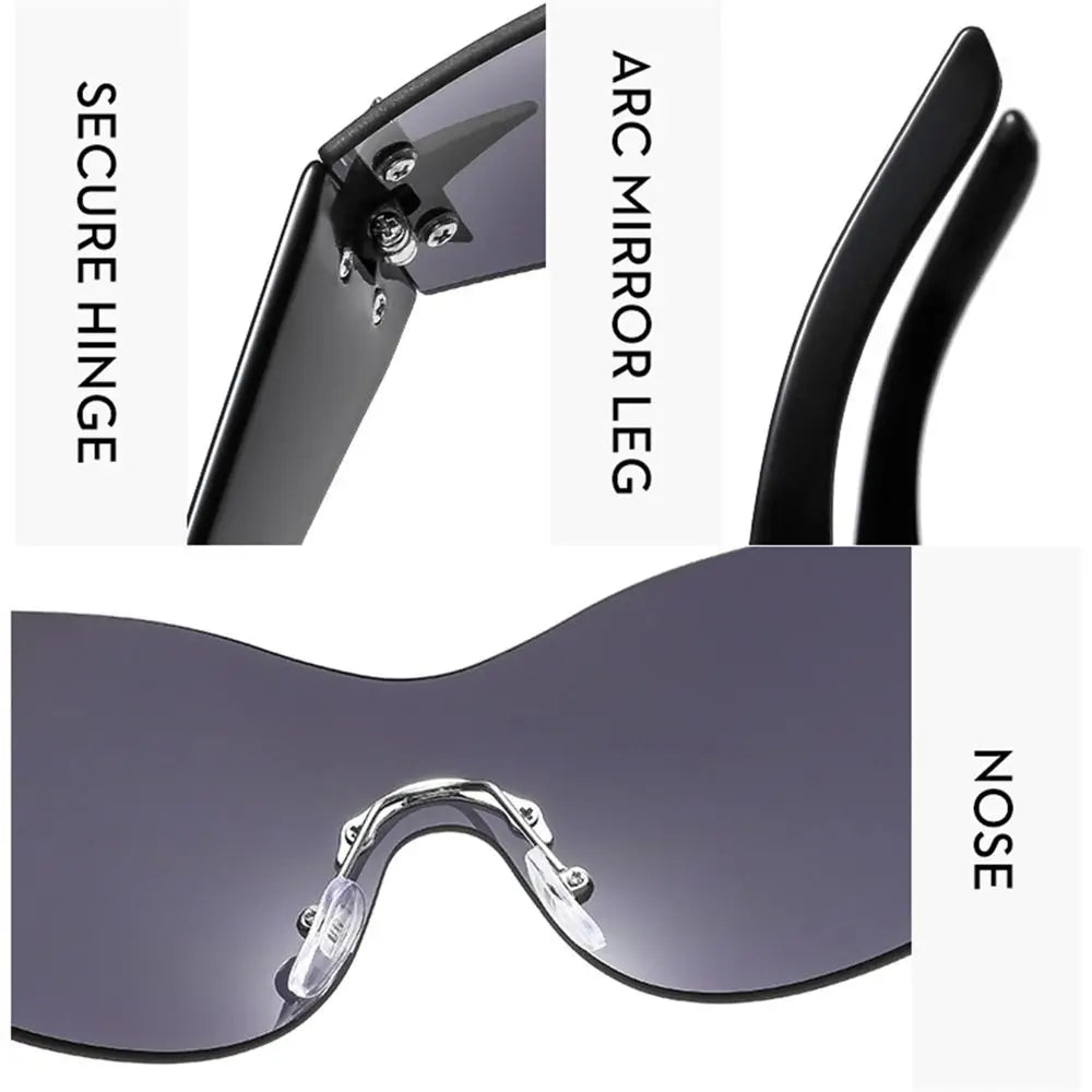 Rimless Punk Sunglasses Goggle Women Men Luxury Brand Wrap Around Sun Glasses Five Star Eyewear Sports One Piece Shades