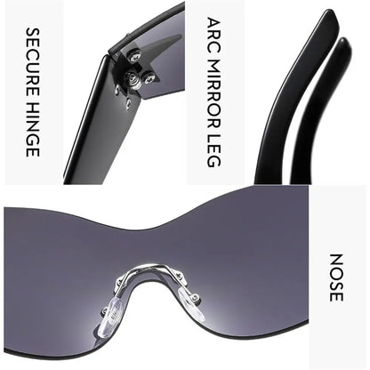 Rimless Punk Sunglasses Goggle Women Men Luxury Brand Wrap Around Sun Glasses Five Star Eyewear Sports One Piece Shades