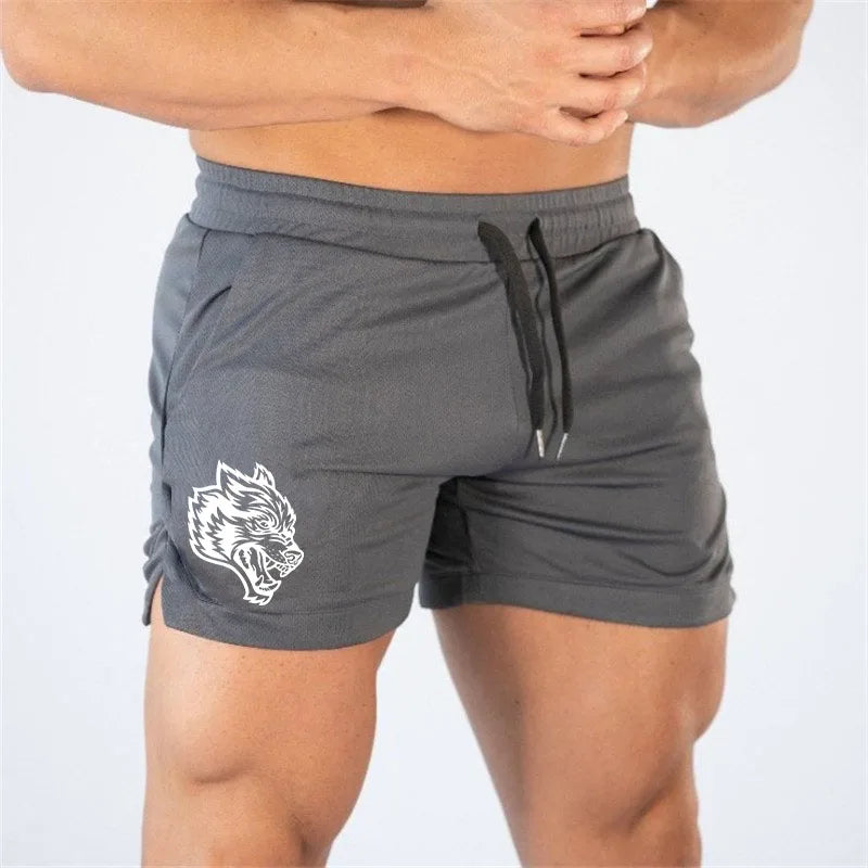 Wolf Logo Quick Dry Mesh Single Layer Running Gym Fitness Bodybuilding Training Shorts Men Jogging Sports Bottoms