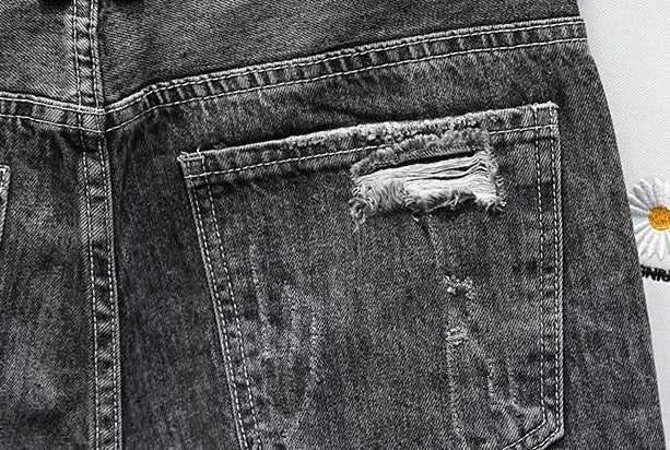 Men's Short Jeans Pants Black Gray Ripped Male Denim Shorts Designer Buttons Popular Emo New in Stretchable Wih Zipper Original