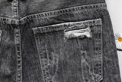 Men's Short Jeans Pants Black Gray Ripped Male Denim Shorts Designer Buttons Popular Emo New in Stretchable Wih Zipper Original