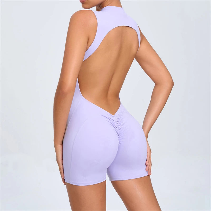 Allure The Brand Women Backless Romper ATB High Support Backless Sport Jumpsuit Hollow Gym Bodycon Short Jumpsuit Playsuit Women
