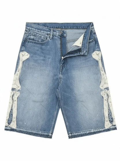 Retro Denim Shorts Y2k Casual Embroidered Bone Denim Shorts