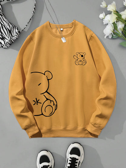 Profashion OK Teddy bear Printing Sweatshirts For Women Classic Retro Fashion Hoodies Fleece Warm Casual Clothes Loose Sportswear