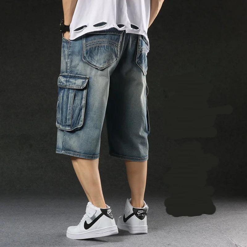 Men‘s New Mens Plus Size Loose Baggy Denim Shorts Fashion Streetwear Hip Hop Skateboard Cargo Jeans Short for Male Men