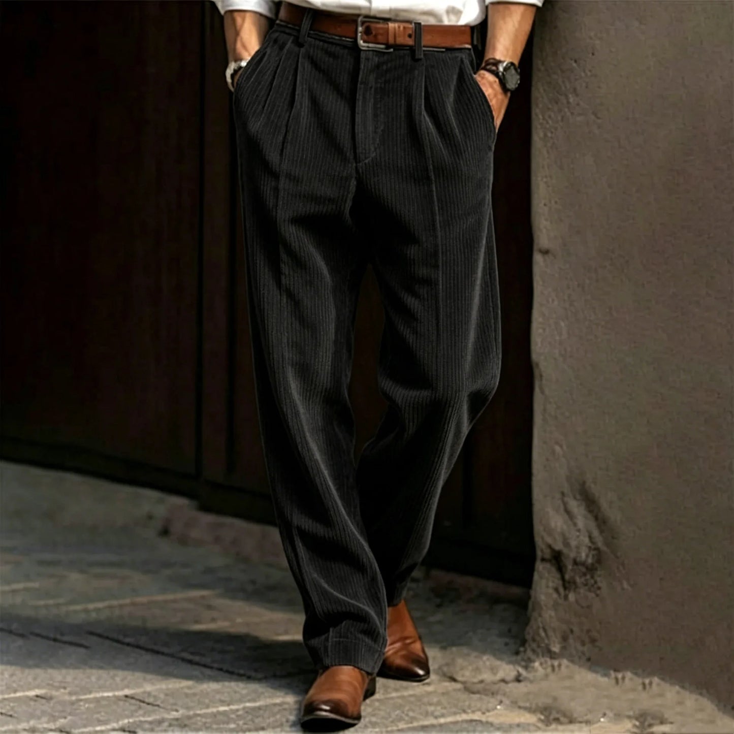 Spring Summer Stylish Straight Cargo Pants Men Casual Texture Corduroy Trousers For Men Daily Leisure Loose Pant Streetwear