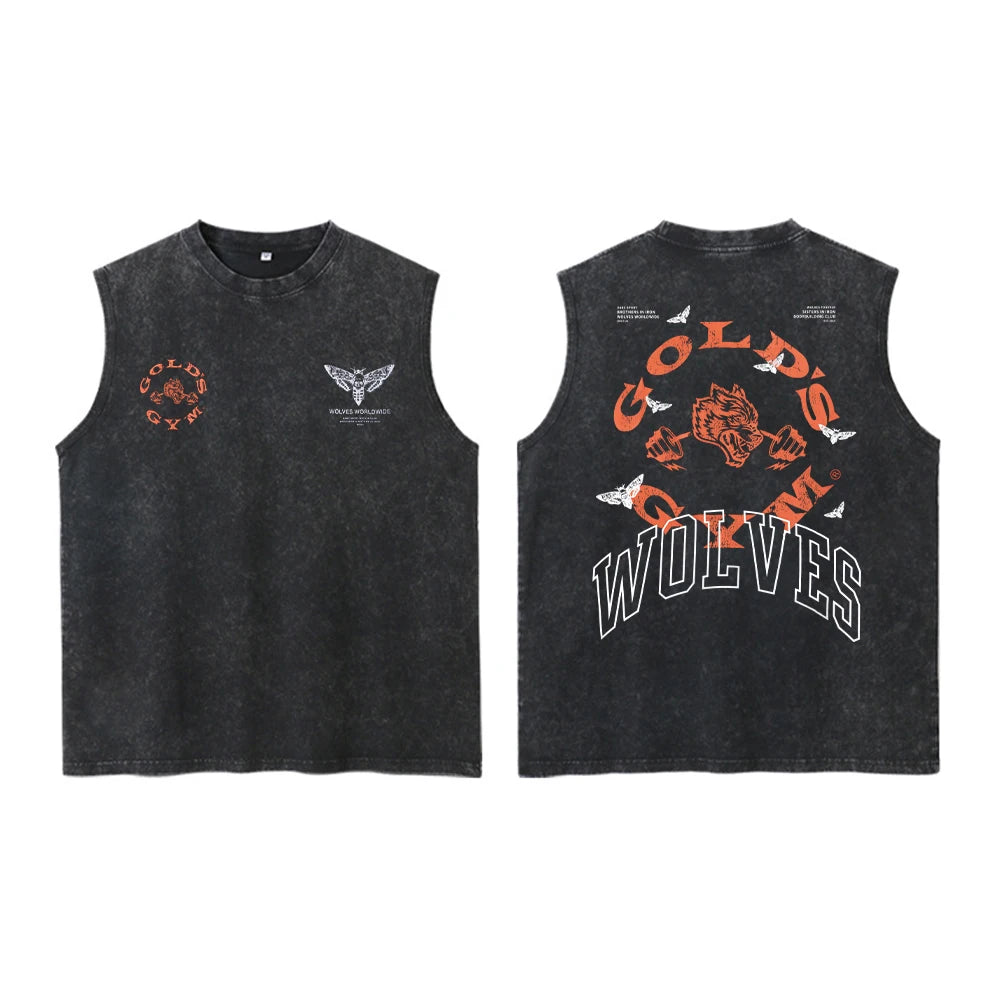 Darc Wolves Sport Vintage Washed Vest Tees Gym Bodybuilding Fitness Sleeveless T Shirts Basketball Workout Darcs Tank Tops