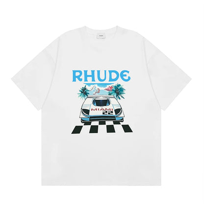 Latest Style RHUDE Men's  Casual Shorts Hip Hop Elastic Waist Drawstring Zip Pocket Summer Street Leisure Beach Shorts
