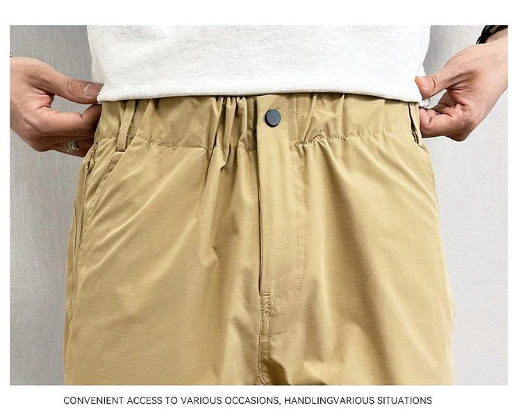 Summer Thin Cargo Pants Men Casual Tapered Trousers with Zipper Pockets Quick Dry Streetwear Pants for Outdoor Daily Wear S-3XL