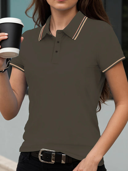 Stripe Solid Color Polo Shirts Sport All-Match Women Short Sleeve Collar  Summer Comfortable Woman Tops