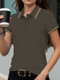 Stripe Solid Color Polo Shirts Sport All-Match Women Short Sleeve Collar  Summer Comfortable Woman Tops