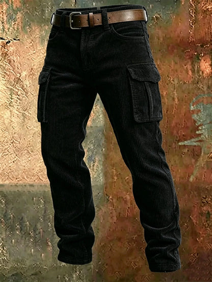 Spring Summer Stylish Straight Cargo Pants Men Casual Texture Corduroy Trousers For Men Daily Leisure Loose Pant Streetwear