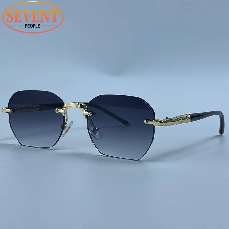 Steampunk Rimless Square Sunglasses Men Luxury Designer Vintage Metal Polygon Outdoor Sun Glasses Male Frameless Shades