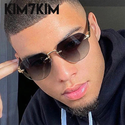 Square Rimless Punk Sunglasses Men Designer Vintage Polygon Metal Sun Glasses Male Fashion Eyewear Pilot Shades