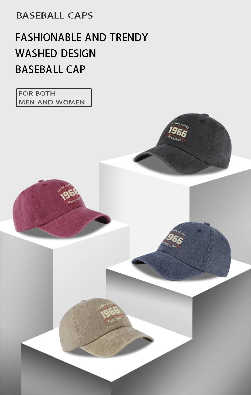 "Living Legend Since 1966" Washed Baseball Cap Adjustable Unisex Gift For Vintage Lovers
