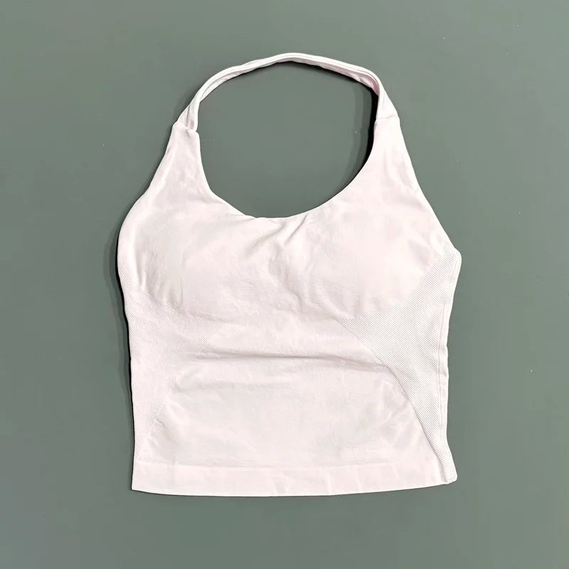 Histello Longline Strappy Top Women Sports Tank Halter Seamless Ruched Backless Gym Activewear Workout Yoga Fitness Tops