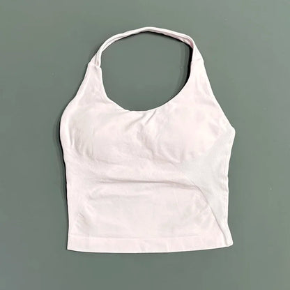 Histello Longline Strappy Top Women Sports Tank Halter Seamless Ruched Backless Gym Activewear Workout Yoga Fitness Tops
