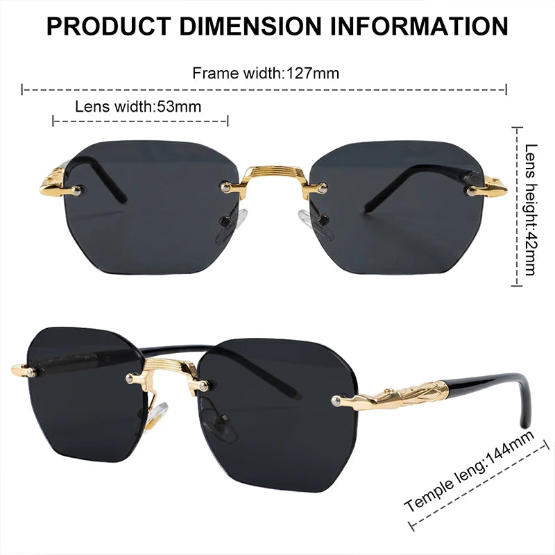 Steampunk Rimless Square Sunglasses Men Luxury Designer Vintage Metal Polygon Outdoor Sun Glasses Male Frameless Shades