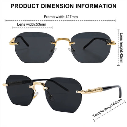 Steampunk Rimless Square Sunglasses Men Luxury Designer Vintage Metal Polygon Outdoor Sun Glasses Male Frameless Shades