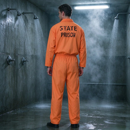 Halloween Costume Orange Prisoner Uniform Guard Set Adult Prisoner Costume Party Stage Cosplay Attire