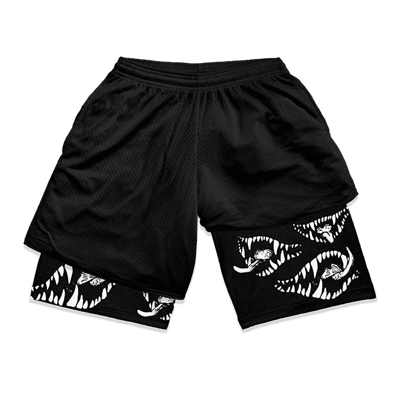 Berserk Print 2 in 1 Running Shorts for Men Gym Workout Fitness Athletic Shorts with Pockets Summer Activewear Quick Dry Stretch