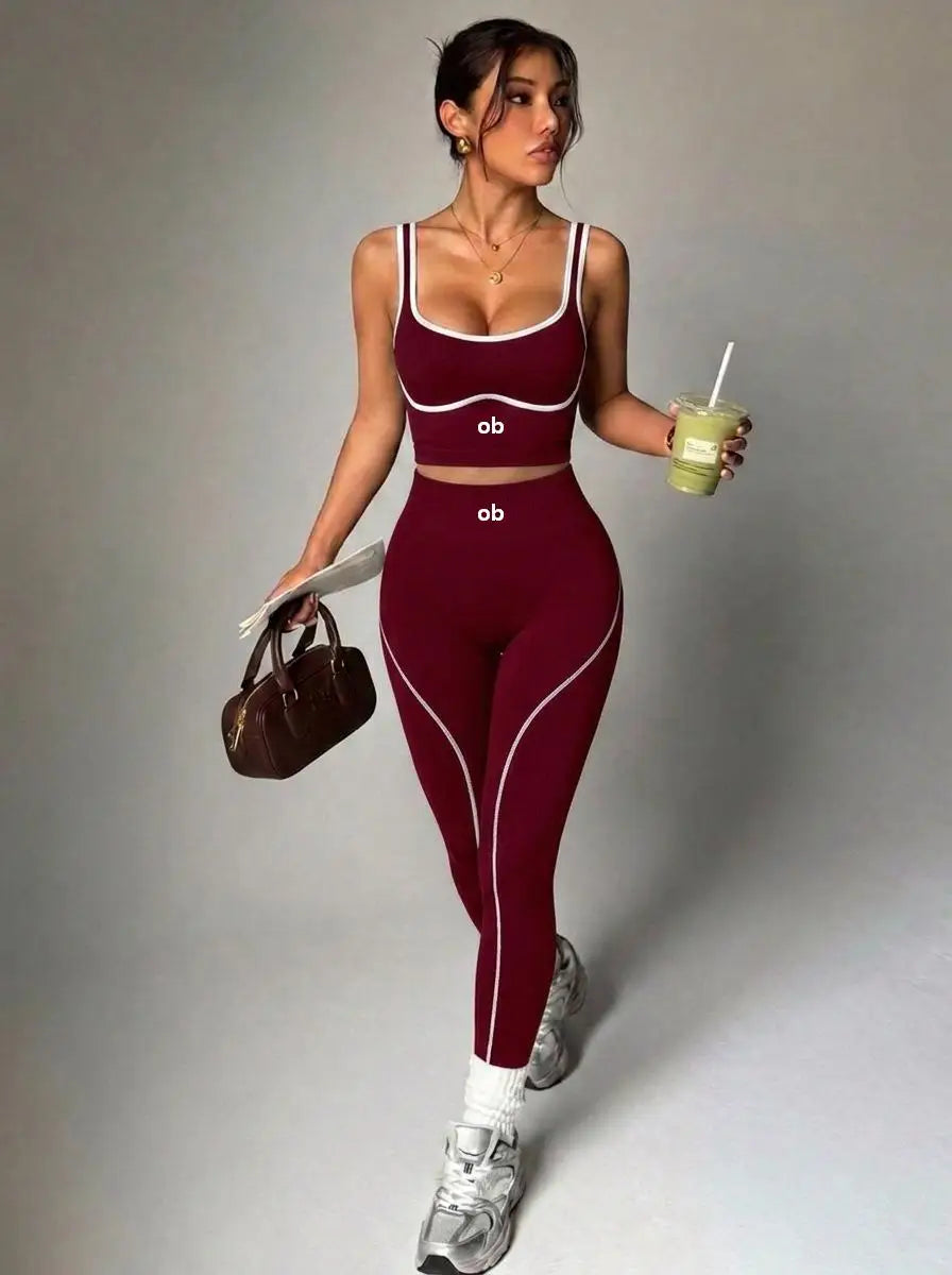 New Model Seamless Yoga Long Pants Set - Women's Fitness and Exercise Set - Yoga Top - High-Waisted Peach-Buttock Long Pant