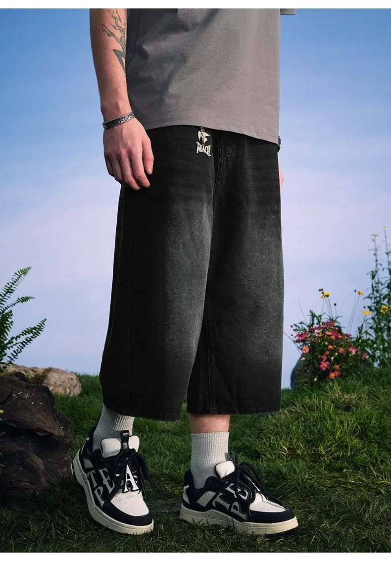 Men's Summer American High Street Retro Gradient Washed Denim Shorts Lazy Youth Trendy Ins New Versatile Casual Capri Pants