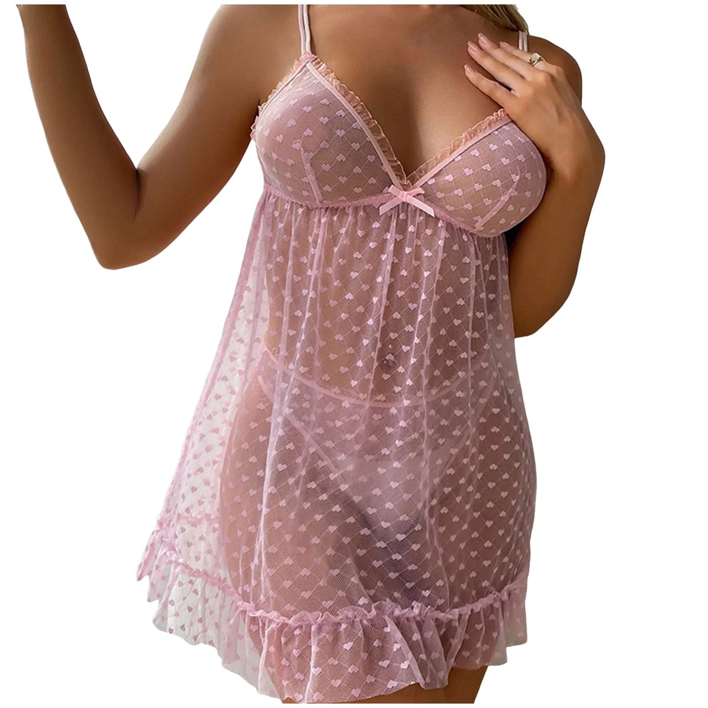 Sexy Lace Women Underwear Set Women Solid Color Sexy Love Jacquard Suspender Nightdress Sexy Ruffle Butt Underwear for Women