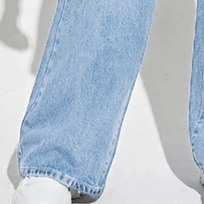 High Waist Denim Pants For Women Stretchy Wide-Leg Jeans With Pockets Casual Straight Leg Summer Autumn Female Jean Trousers